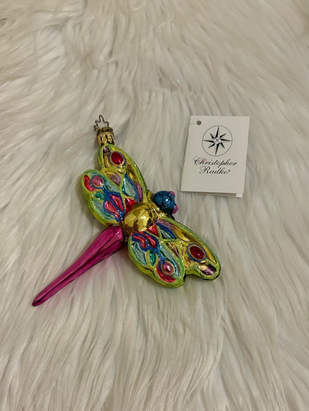 RARE Christopher Radko Flittin Pretty Dragonfly Glass Ornament